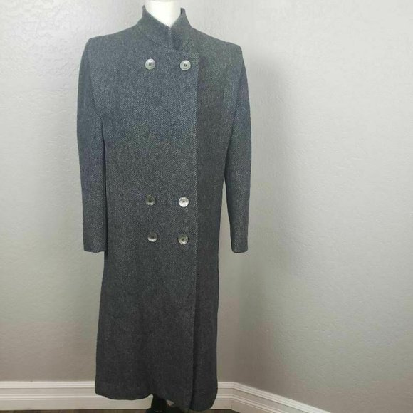 I. Magnin Vintage Gray Herringbone Wool Coat Med - Picture 3 of 10